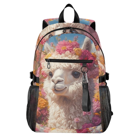 JIALIOU 14" Laptop Backpack Waterproof Airline Approved Stylish Casual Daypack for Travel Business College Work, Alpaca and Flower