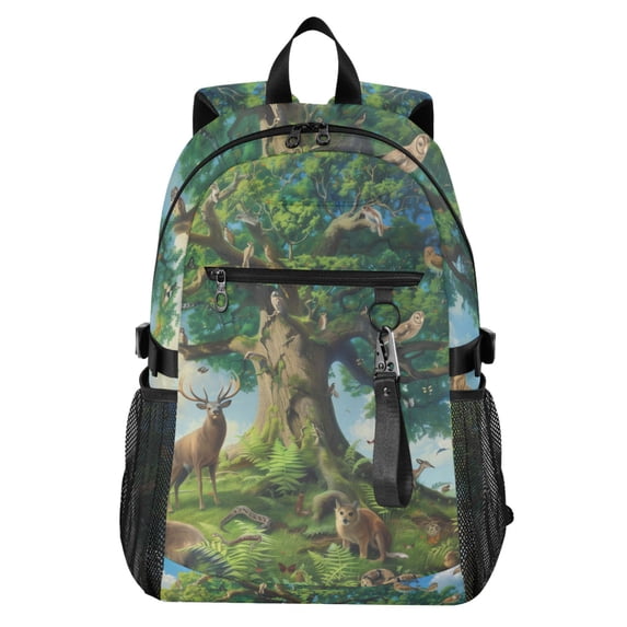 JIALIOU 14" Laptop Backpack Waterproof Airline Approved Stylish Casual Daypack for Travel Business College Work, Animals Surrounded Tree