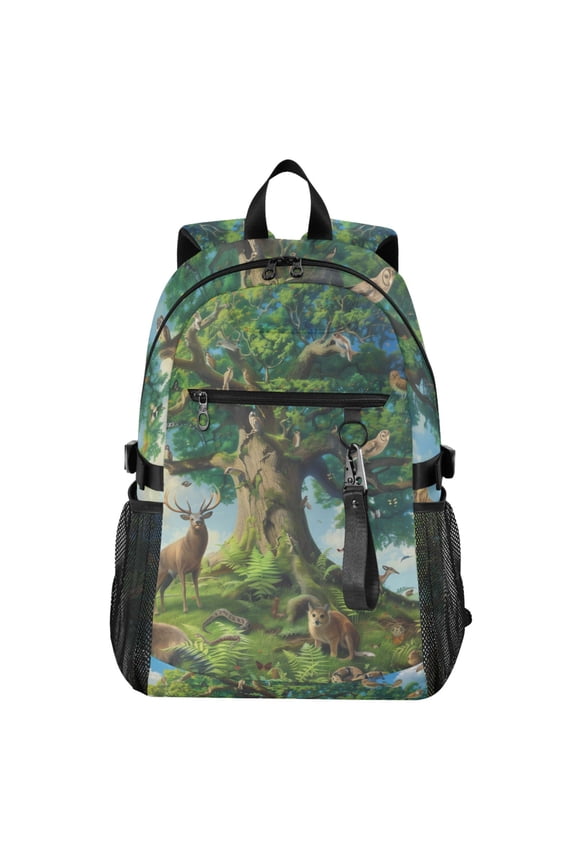 14" Laptop Backpack Waterproof Airline Approved Stylish Casual Daypack for Travel Business College Work, Animals Surrounded Tree
