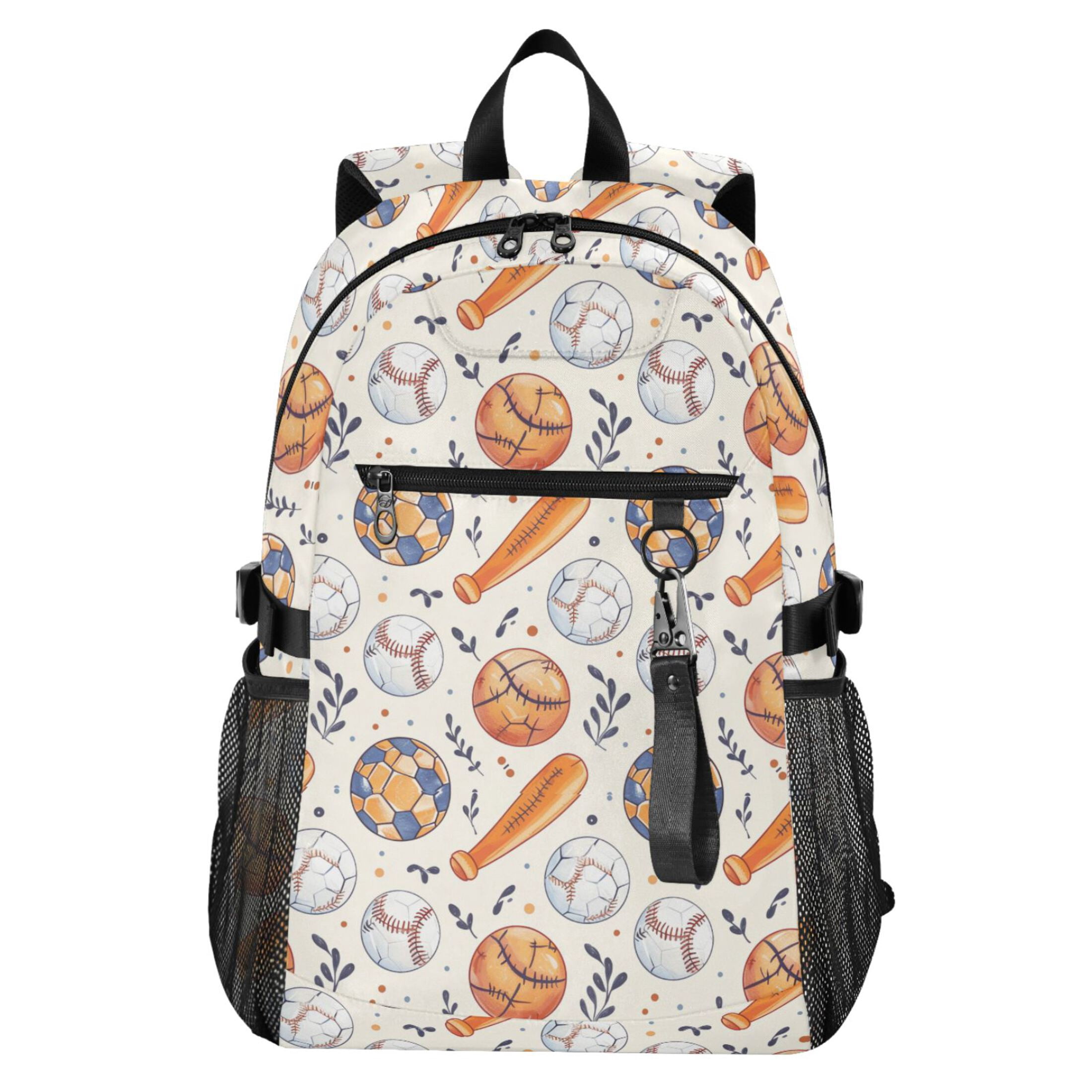 JIALIOU 14" Laptop Backpack Waterproof Airline Approved Stylish Casual Daypack for Travel Business College Work, Baseball Bats Soccer Basketball