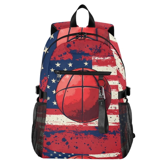 JIALIOU 14" Laptop Backpack Waterproof Airline Approved Stylish Casual Daypack for Travel Business College Work, Basketball and American Flag
