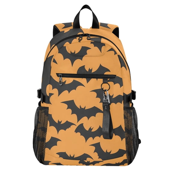 JIALIOU 14" Laptop Backpack Waterproof Airline Approved Stylish Casual Daypack for Travel Business College Work, Bats on Orange