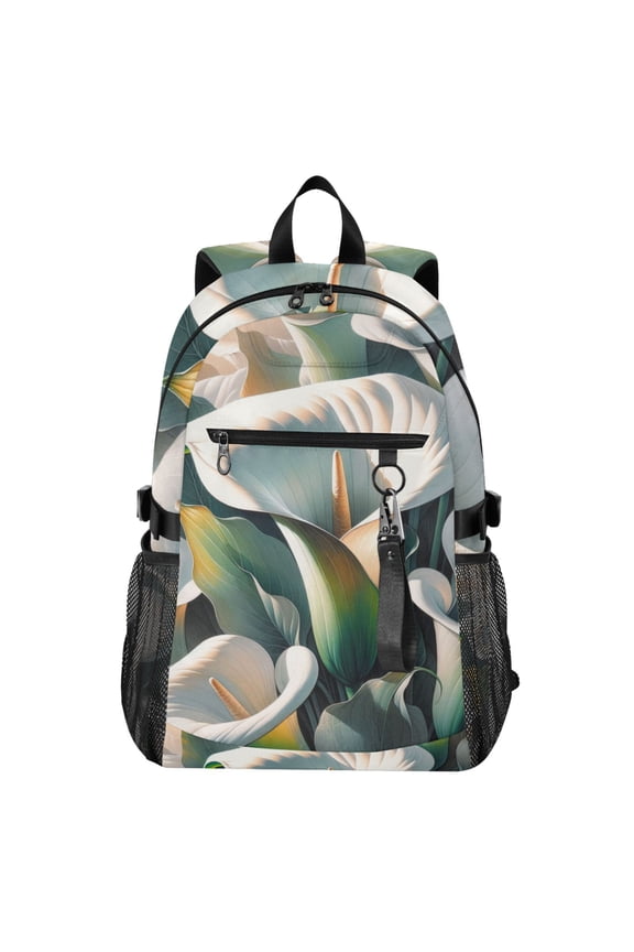 14" Laptop Backpack Waterproof Airline Approved Stylish Casual Daypack for Travel Business College Work, Beautiful Soft Lilies Flower