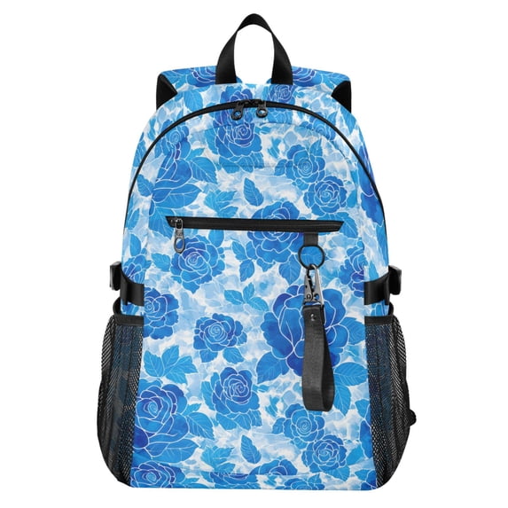 JIALIOU 14" Laptop Backpack Waterproof Airline Approved Stylish Casual Daypack for Travel Business College Work, Blue Watercolor Roses