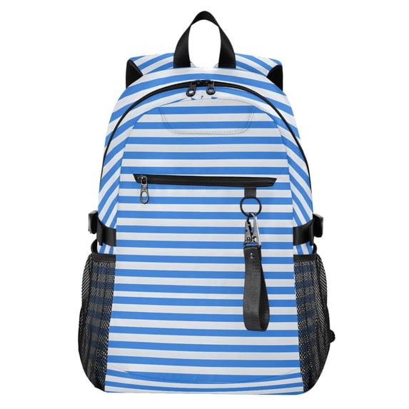 JIALIOU 14" Laptop Backpack Waterproof Airline Approved Stylish Casual Daypack for Travel Business College Work, Bright Blue White Stripe