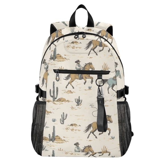 JIALIOU 14" Laptop Backpack Waterproof Airline Approved Stylish Casual Daypack for Travel Business College Work, Cactus Cowboy Horse
