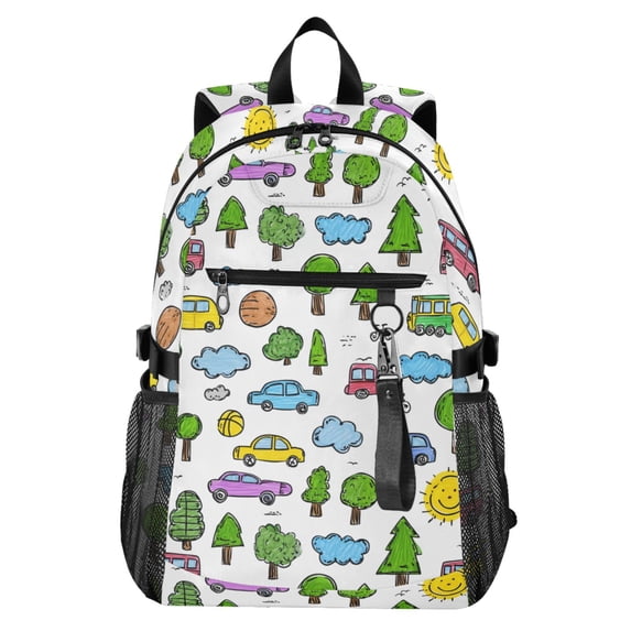 JIALIOU 14" Laptop Backpack Waterproof Airline Approved Stylish Casual Daypack for Travel Business College Work, Car Tree Cloud Doodle