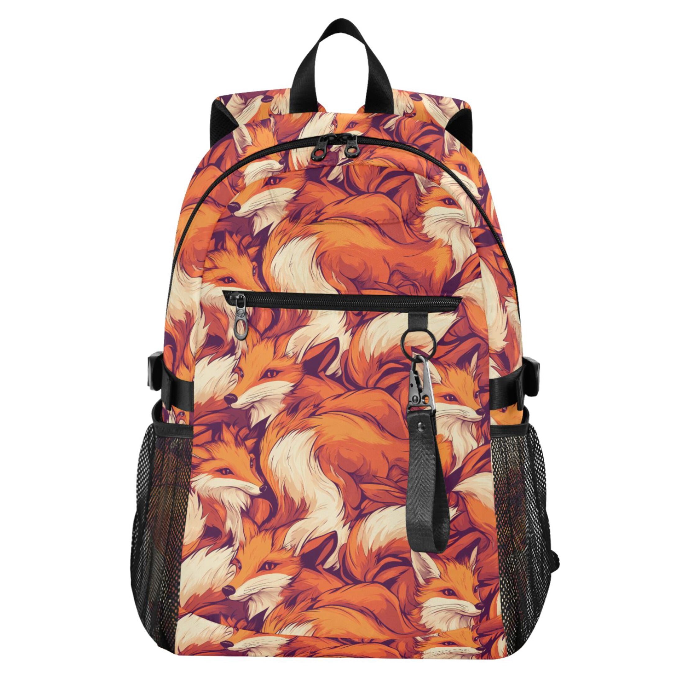 JIALIOU 14" Laptop Backpack Waterproof Airline Approved Stylish Casual Daypack for Travel Business College Work, Cartoon Foxes