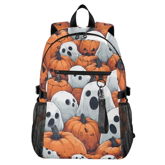 JIALIOU 14" Laptop Backpack Waterproof Airline Approved Stylish Casual Daypack for Travel Business College Work, Cartoon Ghosts Hide in Pumpkins