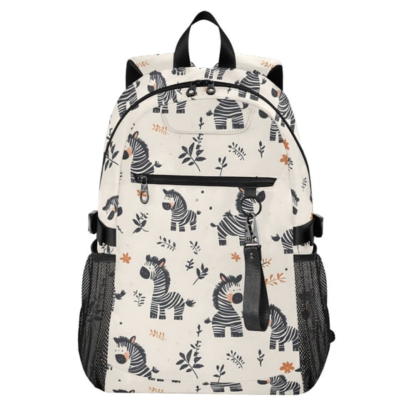 JIALIOU 14" Laptop Backpack Waterproof Airline Approved Stylish Casual Daypack for Travel Business College Work, Cartoon Zebras and Leaf