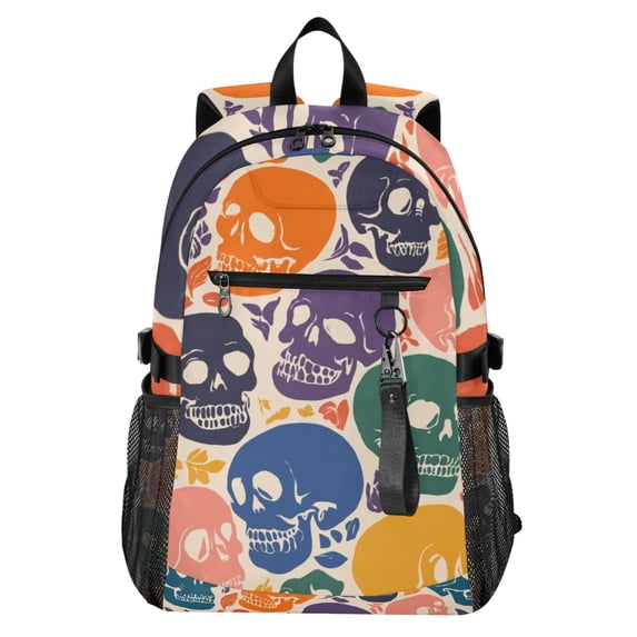 JIALIOU 14" Laptop Backpack Waterproof Airline Approved Stylish Casual Daypack for Travel Business College Work, Colorful Skull