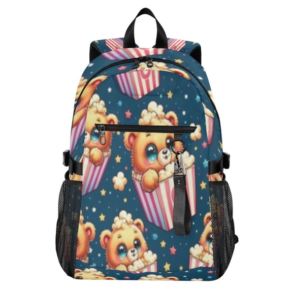 JIALIOU 14" Laptop Backpack Waterproof Airline Approved Stylish Casual Daypack for Travel Business College Work, Cute Bear in Popcorn