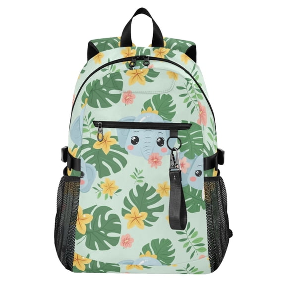JIALIOU 14" Laptop Backpack Waterproof Airline Approved Stylish Casual Daypack for Travel Business College Work, Cute Elephant Head and Plant