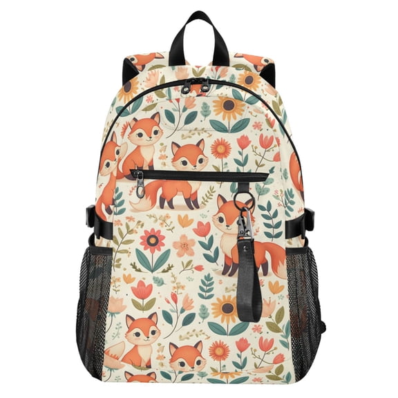 JIALIOU 14" Laptop Backpack Waterproof Airline Approved Stylish Casual Daypack for Travel Business College Work, Cute Foxes Flower Leaf