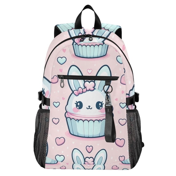 JIALIOU 14" Laptop Backpack Waterproof Airline Approved Stylish Casual Daypack for Travel Business College Work, Cute Rabbit in Cupcake