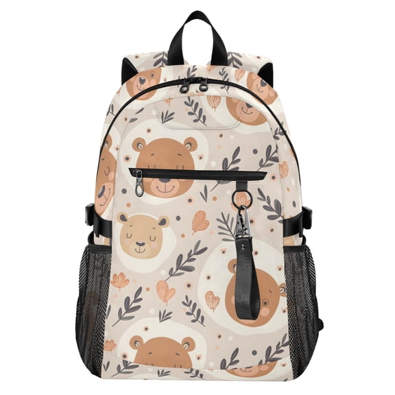 JIALIOU 14" Laptop Backpack Waterproof Airline Approved Stylish Casual Daypack for Travel Business College Work, Cute Sleep Bear and Leaf