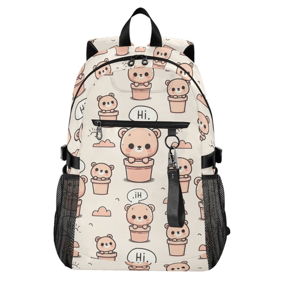 JIALIOU 14" Laptop Backpack Waterproof Airline Approved Stylish Casual Daypack for Travel Business College Work, Cute Teddy Bear in Pots