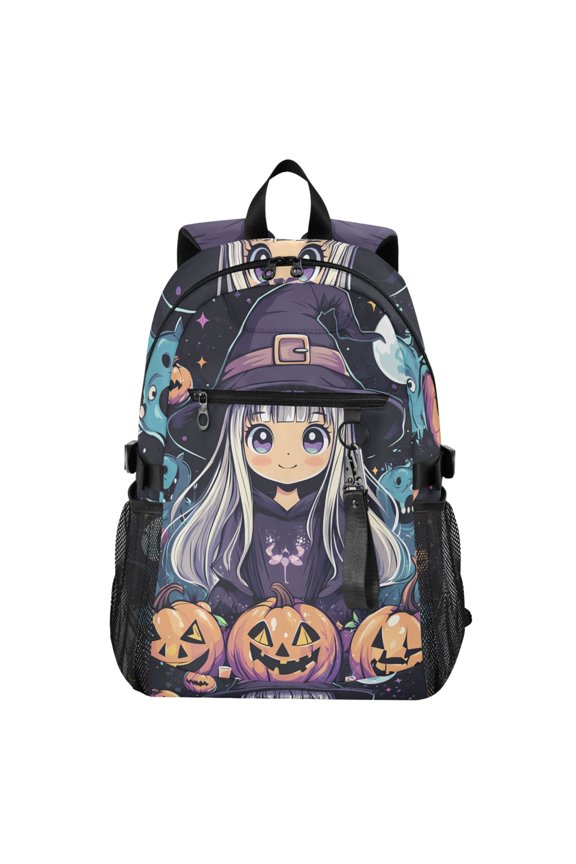 14" Laptop Backpack Waterproof Airline Approved Stylish Casual Daypack for Travel Business College Work, Cute Witch Pumpkins Moon