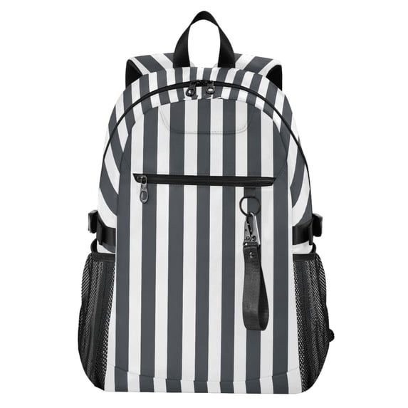 JIALIOU 14" Laptop Backpack Waterproof Airline Approved Stylish Casual Daypack for Travel Business College Work, Dark Gray and White Striped