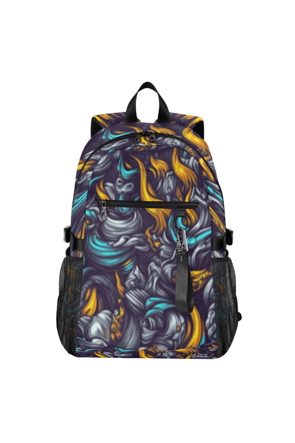 14" Laptop Backpack Waterproof Airline Approved Stylish Casual Daypack for Travel Business College Work, Fierce Fire and Smoke