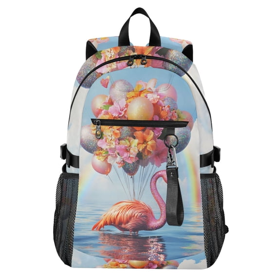 JIALIOU 14" Laptop Backpack Waterproof Airline Approved Stylish Casual Daypack for Travel Business College Work, Flamingo Balloon Rainbow
