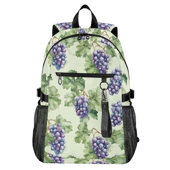 JIALIOU 14" Laptop Backpack Waterproof Airline Approved Stylish Casual Daypack for Travel Business College Work, Grape with Leaves