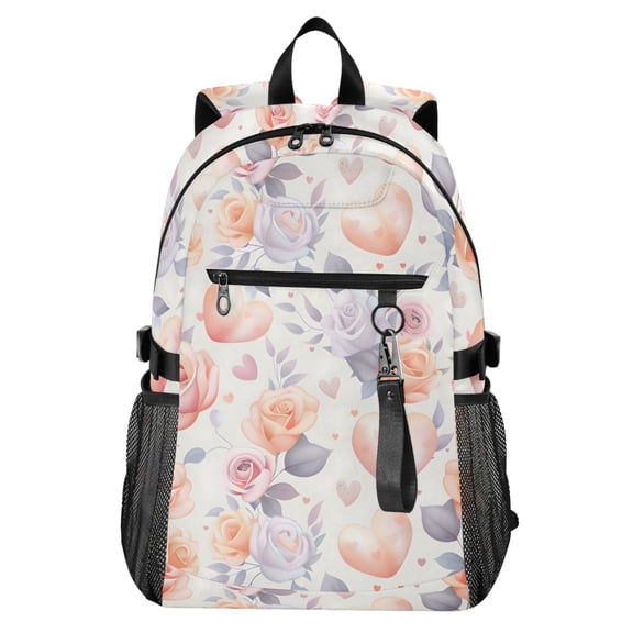 JIALIOU 14" Laptop Backpack Waterproof Airline Approved Stylish Casual Daypack for Travel Business College Work, Hearts and Roses
