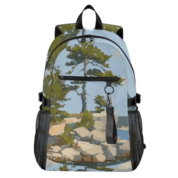 JIALIOU 14" Laptop Backpack Waterproof Airline Approved Stylish Casual Daypack for Travel Business College Work, Island Oil Painting