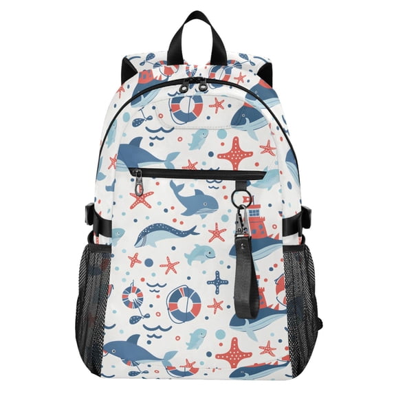 JIALIOU 14" Laptop Backpack Waterproof Airline Approved Stylish Casual Daypack for Travel Business College Work, Lifebuoy Whale Starfish
