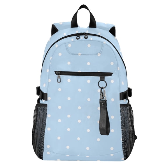JIALIOU 14" Laptop Backpack Waterproof Airline Approved Stylish Casual Daypack for Travel Business College Work, Light Blue White Polka Dot