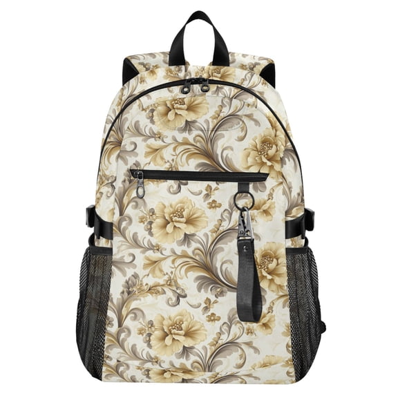 JIALIOU 14" Laptop Backpack Waterproof Airline Approved Stylish Casual Daypack for Travel Business College Work, Luxury Retro Flowers