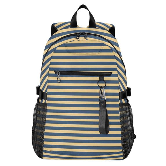 JIALIOU 14" Laptop Backpack Waterproof Airline Approved Stylish Casual Daypack for Travel Business College Work, Navy Beige Stripe