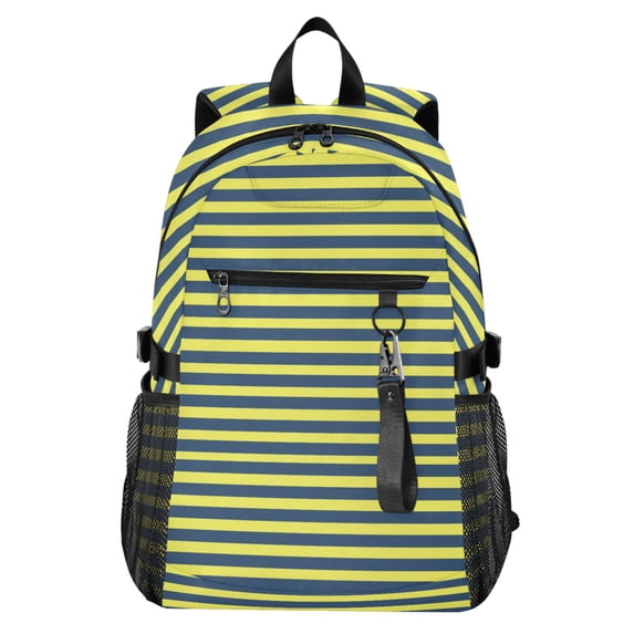 JIALIOU 14" Laptop Backpack Waterproof Airline Approved Stylish Casual Daypack for Travel Business College Work, Navy Yellow Stripe