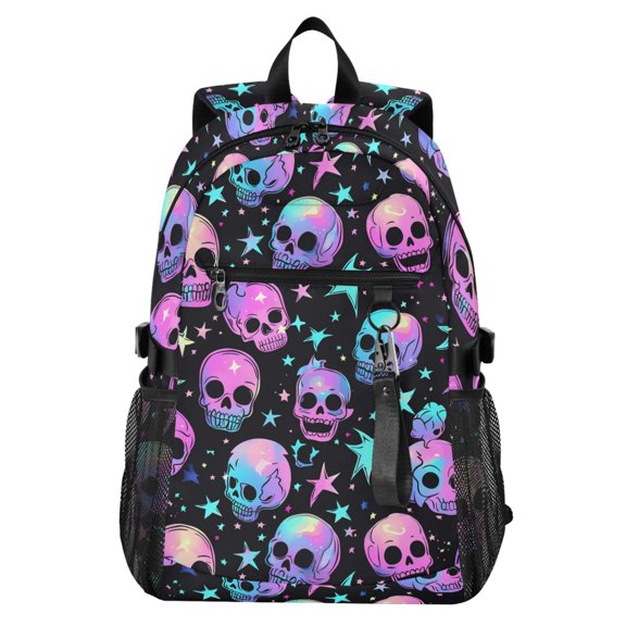 JIALIOU 14" Laptop Backpack Waterproof Airline Approved Stylish Casual Daypack for Travel Business College Work, Neon Skulls and Stars