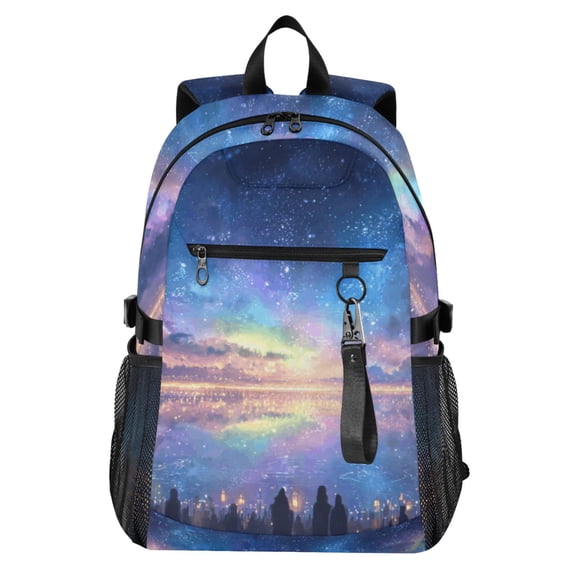 JIALIOU 14" Laptop Backpack Waterproof Airline Approved Stylish Casual Daypack for Travel Business College Work, Night Sky Cuntless Stars