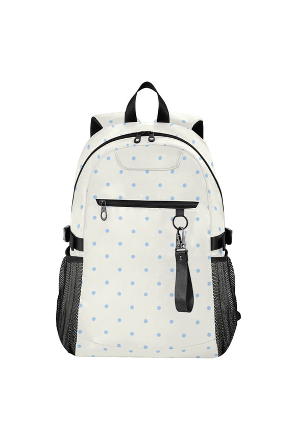 14" Laptop Backpack Waterproof Airline Approved Stylish Casual Daypack for Travel Business College Work, Off-white Blue Polka Dot