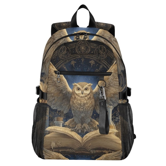 JIALIOU 14" Laptop Backpack Waterproof Airline Approved Stylish Casual Daypack for Travel Business College Work, Owl Perched on Book