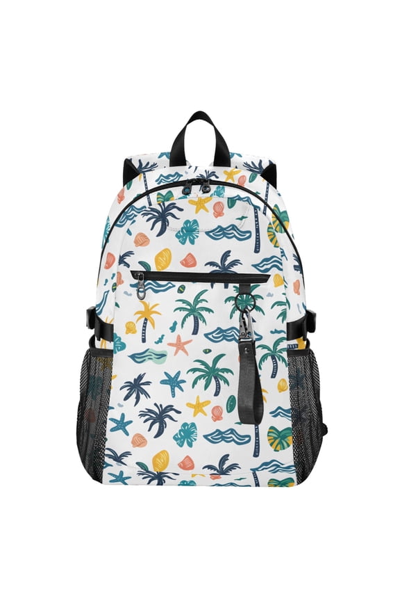14" Laptop Backpack Waterproof Airline Approved Stylish Casual Daypack for Travel Business College Work, Palm Trees Shells Wave