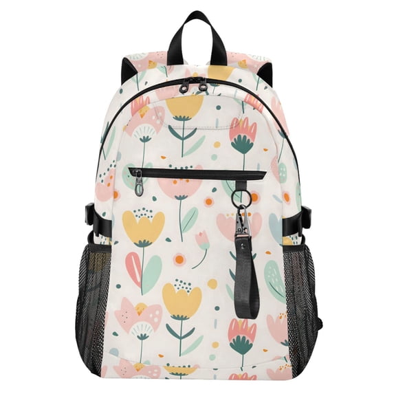 JIALIOU 14" Laptop Backpack Waterproof Airline Approved Stylish Casual Daypack for Travel Business College Work, Pastel Hand Drawn Flower
