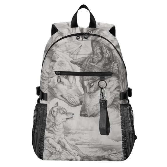 JIALIOU 14" Laptop Backpack Waterproof Airline Approved Stylish Casual Daypack for Travel Business College Work, Pencil Drawing Wolves