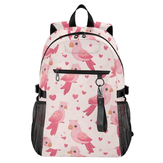 JIALIOU 14" Laptop Backpack Waterproof Airline Approved Stylish Casual Daypack for Travel Business College Work, Pink Bird and Heart