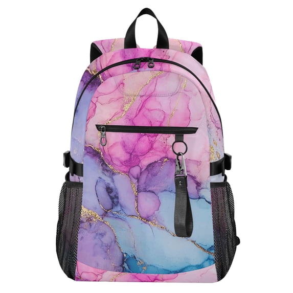 JIALIOU 14" Laptop Backpack Waterproof Airline Approved Stylish Casual Daypack for Travel Business College Work, Pink Purple Blue Marble