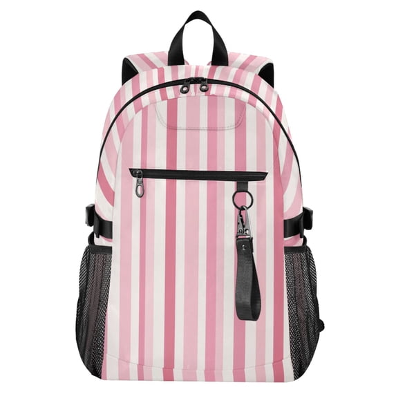 JIALIOU 14" Laptop Backpack Waterproof Airline Approved Stylish Casual Daypack for Travel Business College Work, Pink Striped