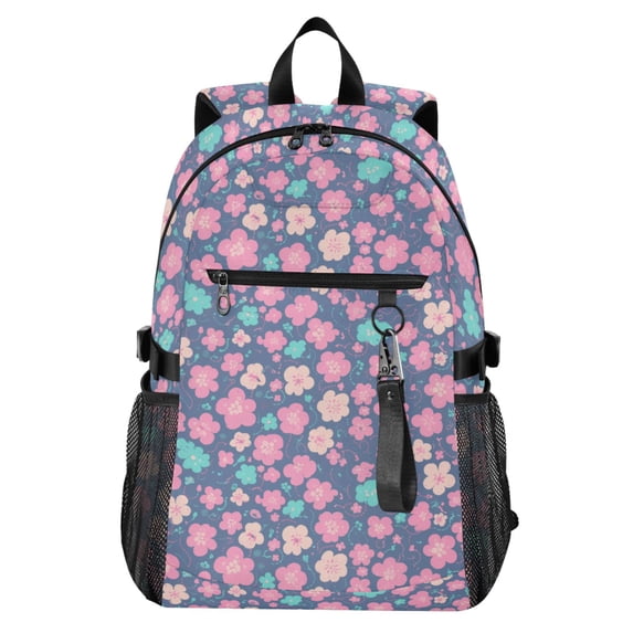 JIALIOU 14" Laptop Backpack Waterproof Airline Approved Stylish Casual Daypack for Travel Business College Work, Pink Teal Small Flowers