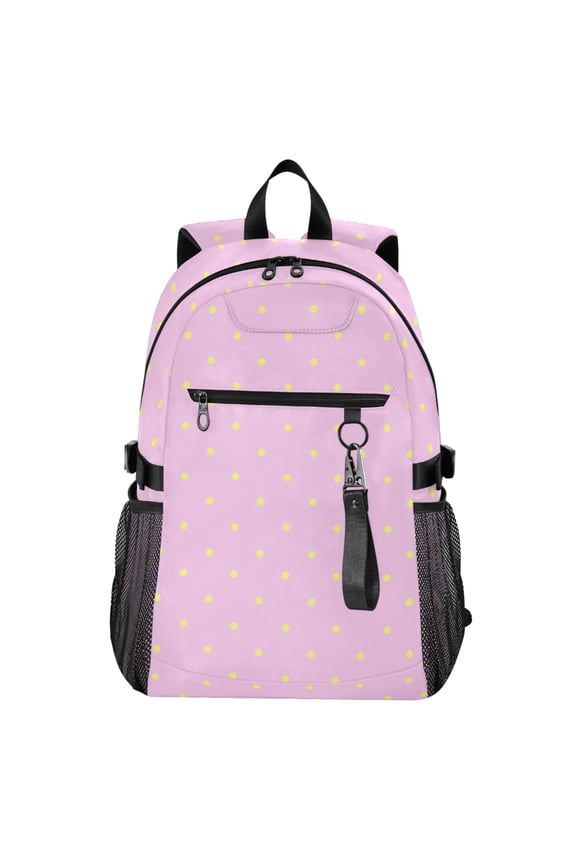 14" Laptop Backpack Waterproof Airline Approved Stylish Casual Daypack for Travel Business College Work, Pink Yellow Polka Dot