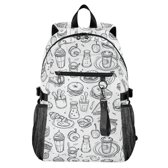 JIALIOU 14" Laptop Backpack Waterproof Airline Approved Stylish Casual Daypack for Travel Business College Work, Pizza Burger Fruit Line