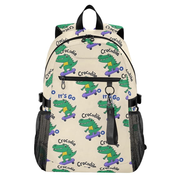 JIALIOU 14" Laptop Backpack Waterproof Airline Approved Stylish Casual Daypack for Travel Business College Work, Playful Crocodile on Skateboard