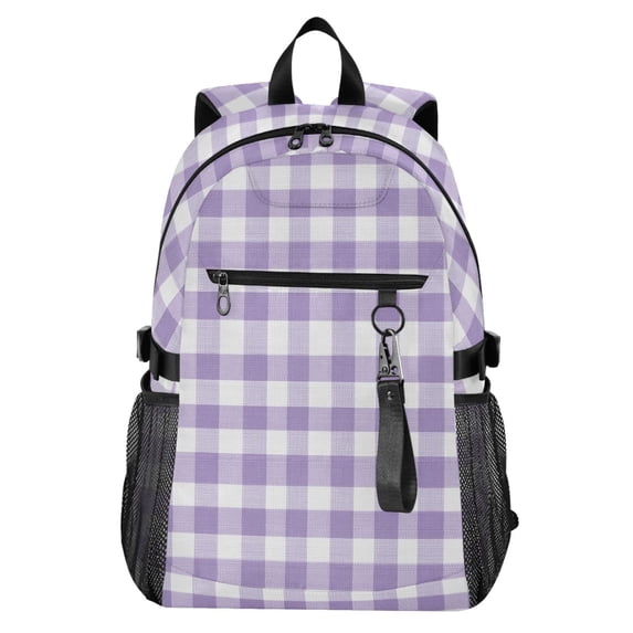 JIALIOU 14" Laptop Backpack Waterproof Airline Approved Stylish Casual Daypack for Travel Business College Work, Purple Gingham