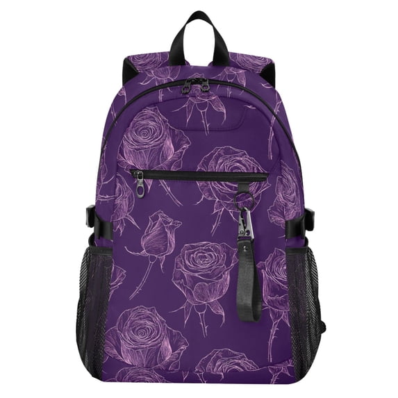 JIALIOU 14" Laptop Backpack Waterproof Airline Approved Stylish Casual Daypack for Travel Business College Work, Purple Rose Line Art