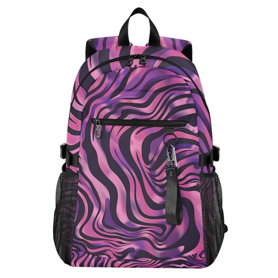 JIALIOU 14" Laptop Backpack Waterproof Airline Approved Stylish Casual Daypack for Travel Business College Work, Purple Zebra Stripes